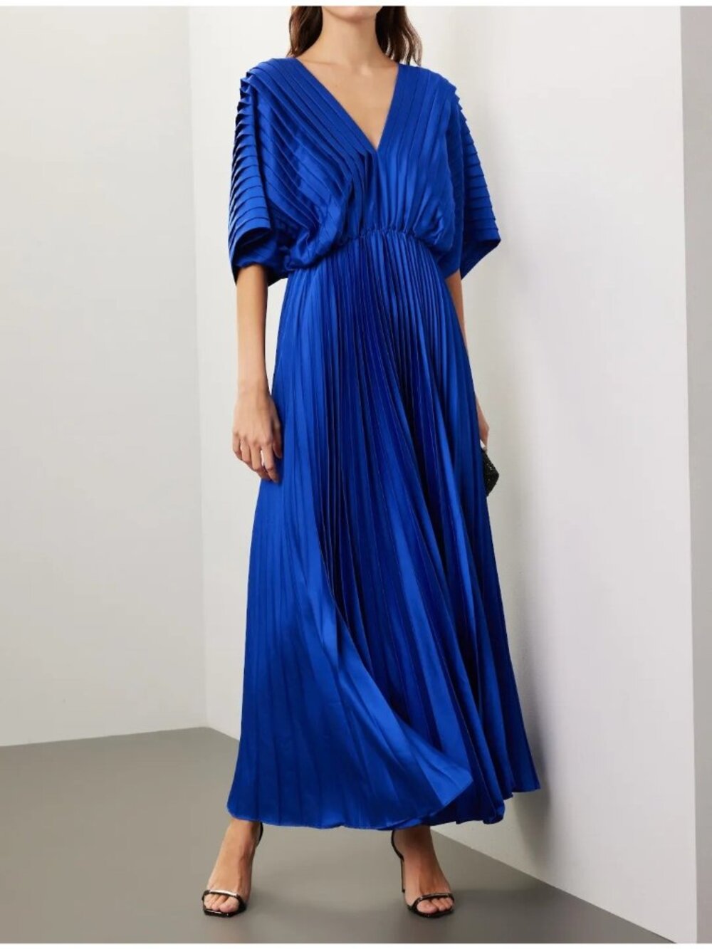 Hutch Formal Gown Dress Cobalt Empire Waist Pleated Size M Flawed